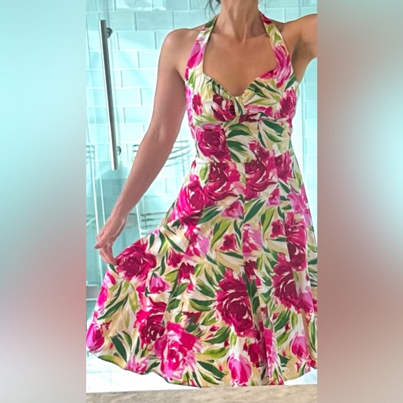 Floral Painted Sweetheart Halter Dress - Picture 3 of 6